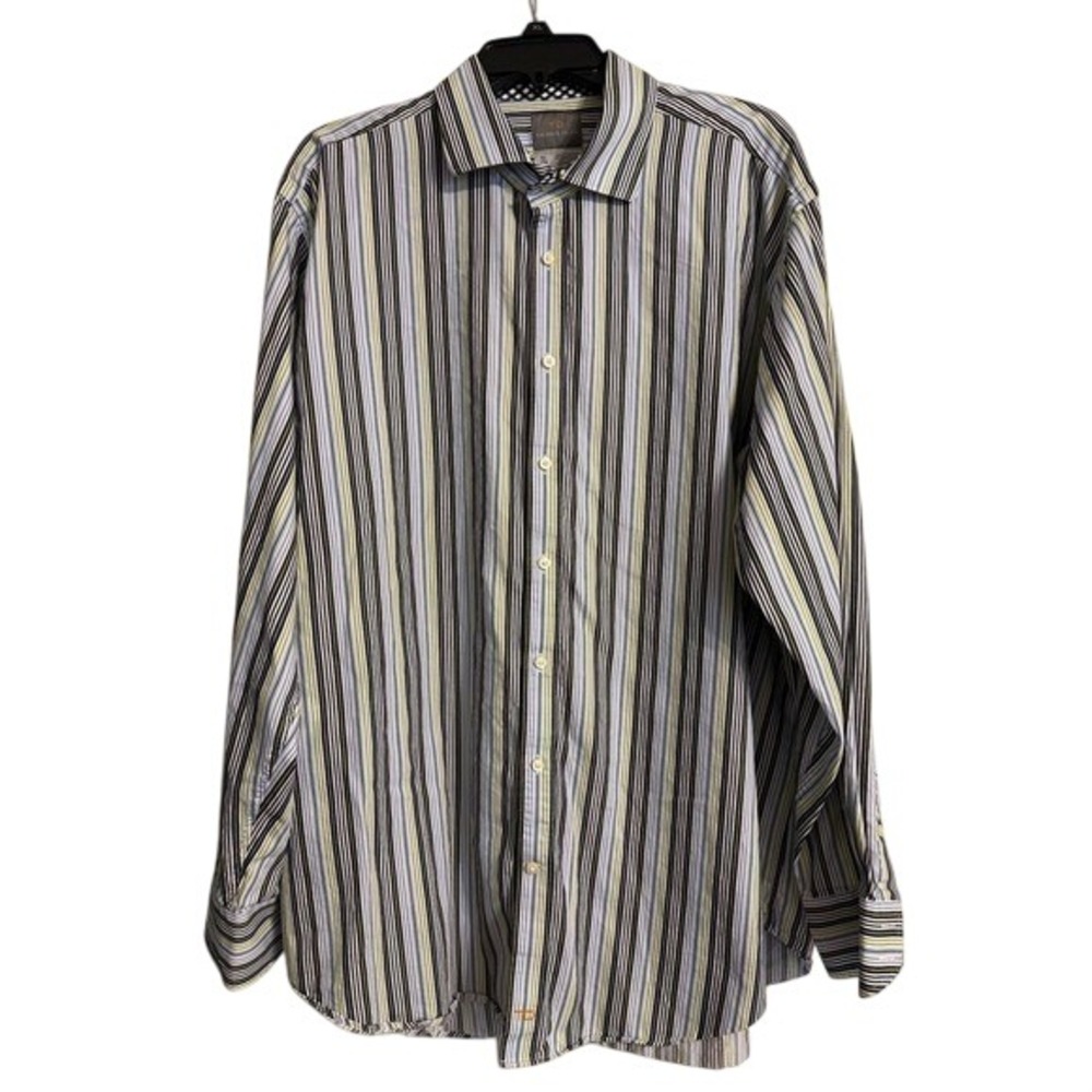 Thomas Dean Mens XXL Multi Color Striped Cotton Button Down Shirt Long Sleeve